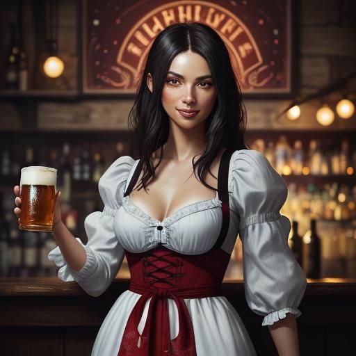 Bavarian Woman in Dirndl Dress at Oktoberfest