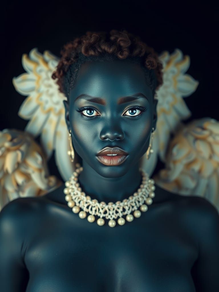 Blue-Skinned Afrocentric Angel in Medium Format Photography