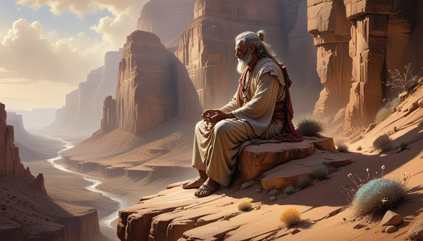Mystical Desert Sage Contemplates in the Solitude of a Wondr...