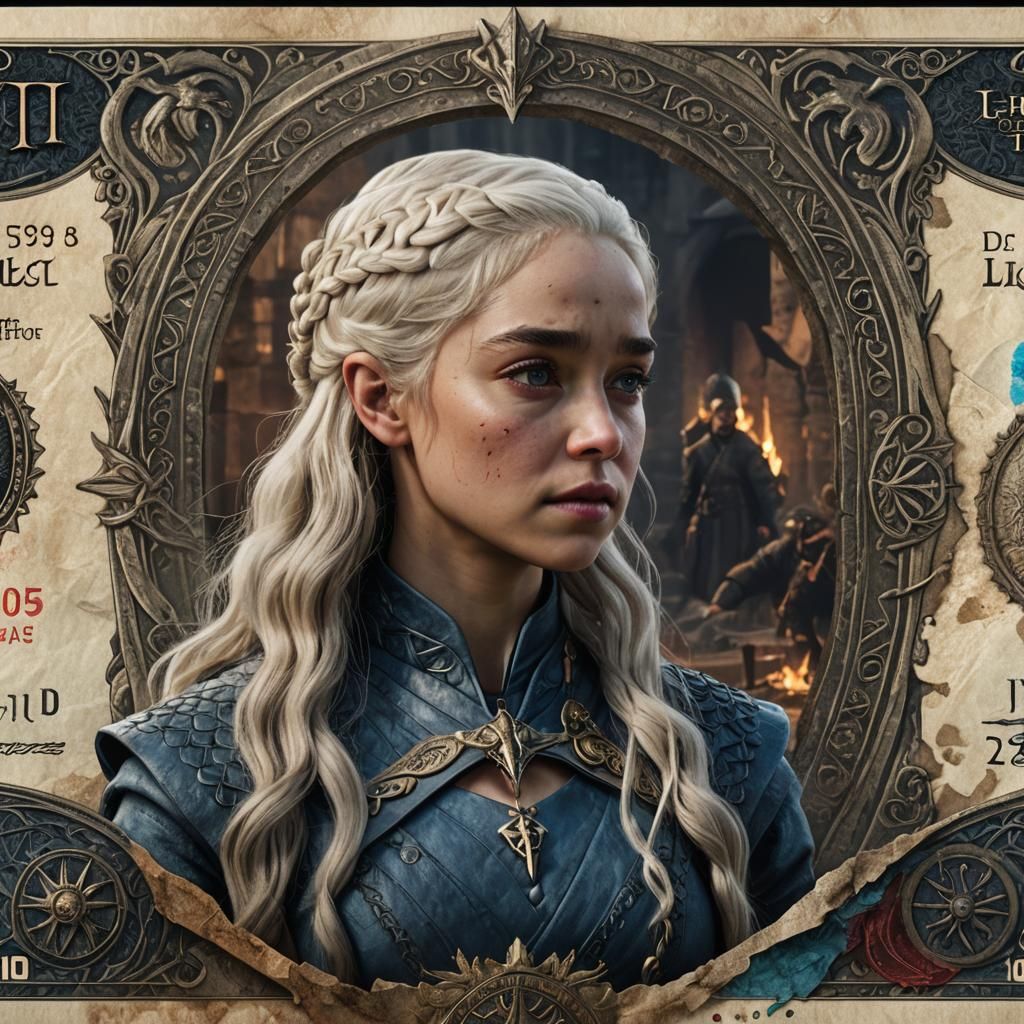 Daenerys Targaryen Art on Fantasy Banknote