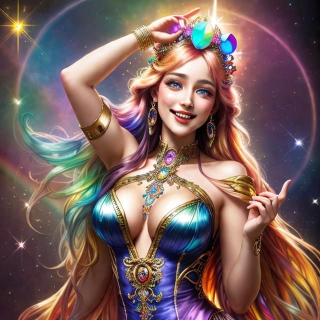 Opalescent Party Girl Art Nouveau Illustration