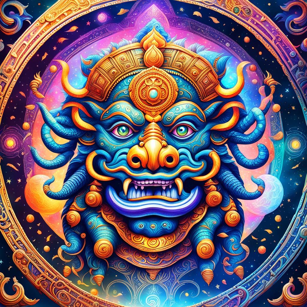 Holographic Rahu Hindu God Astral Illustration