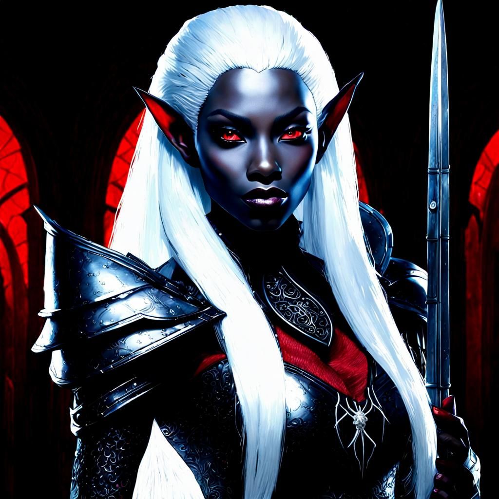 Ethereal Dark Elf on Obsidian Throne: Digital Painting