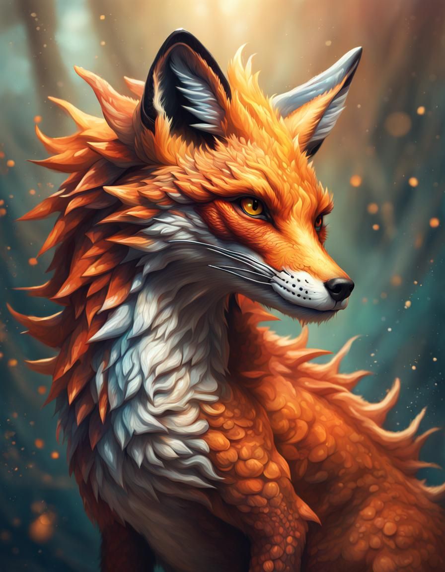 Hyperrealistic Fox Dragon Hybrid in Splash Art Style