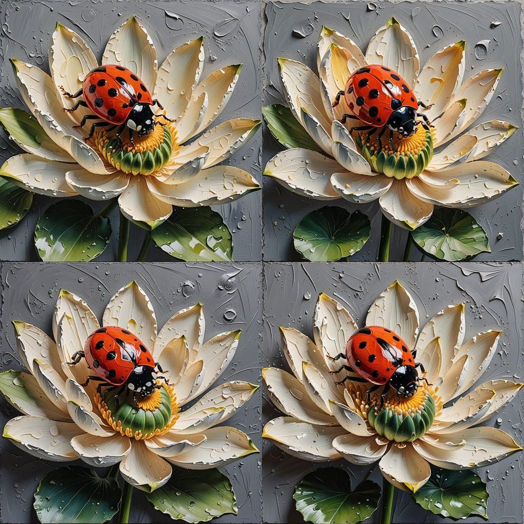 Impasto Masterpiece: Lady Bug on Lotus Flower