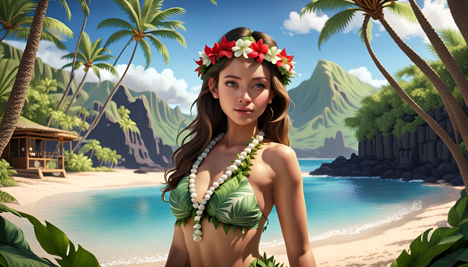 Beautiful Hawaiian Lady in Island Oasis, 8K