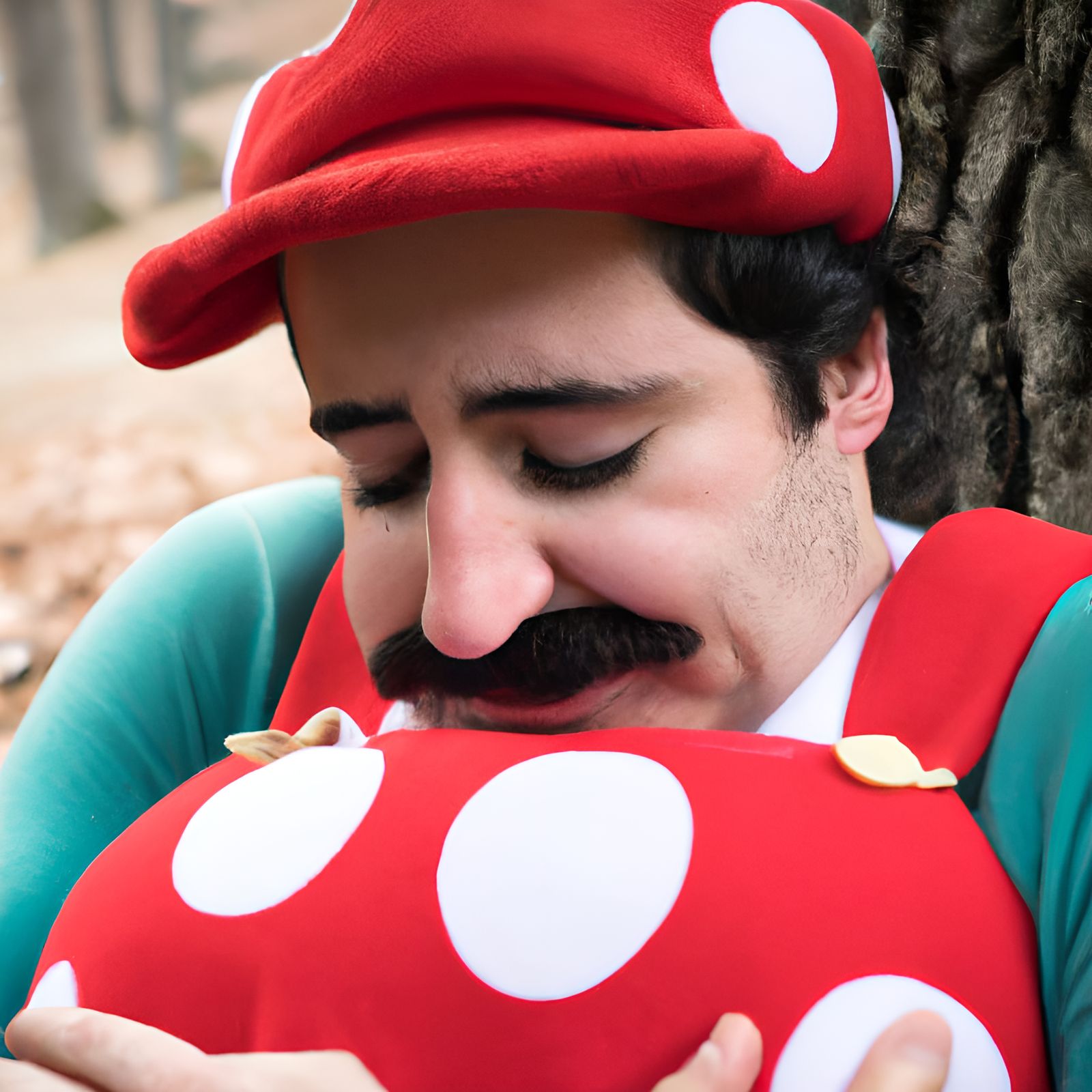 Mario Cosplayer Cries Tears of Joy in Forest
