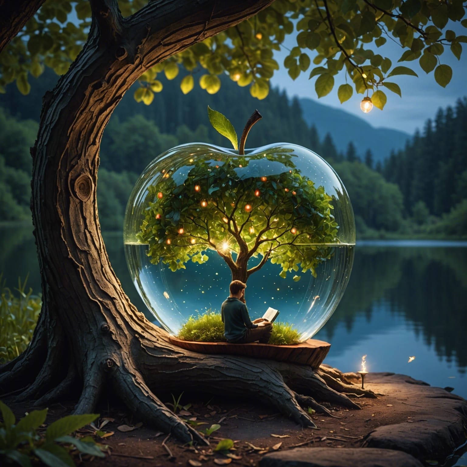 Glass Apple Miniature World: Hyperrealistic Dreamscape