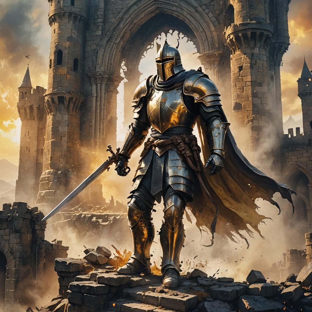 Heroic Knight Stands Guard Over Mystical Realm