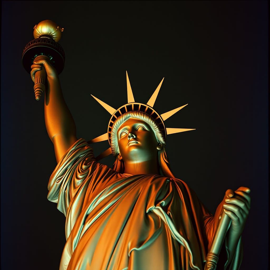 Copper Statue of Liberty in Cinematic Film Still