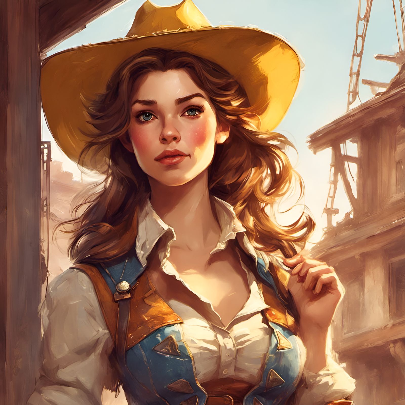 Princess Belle as Cowgirl: Digital Illustration