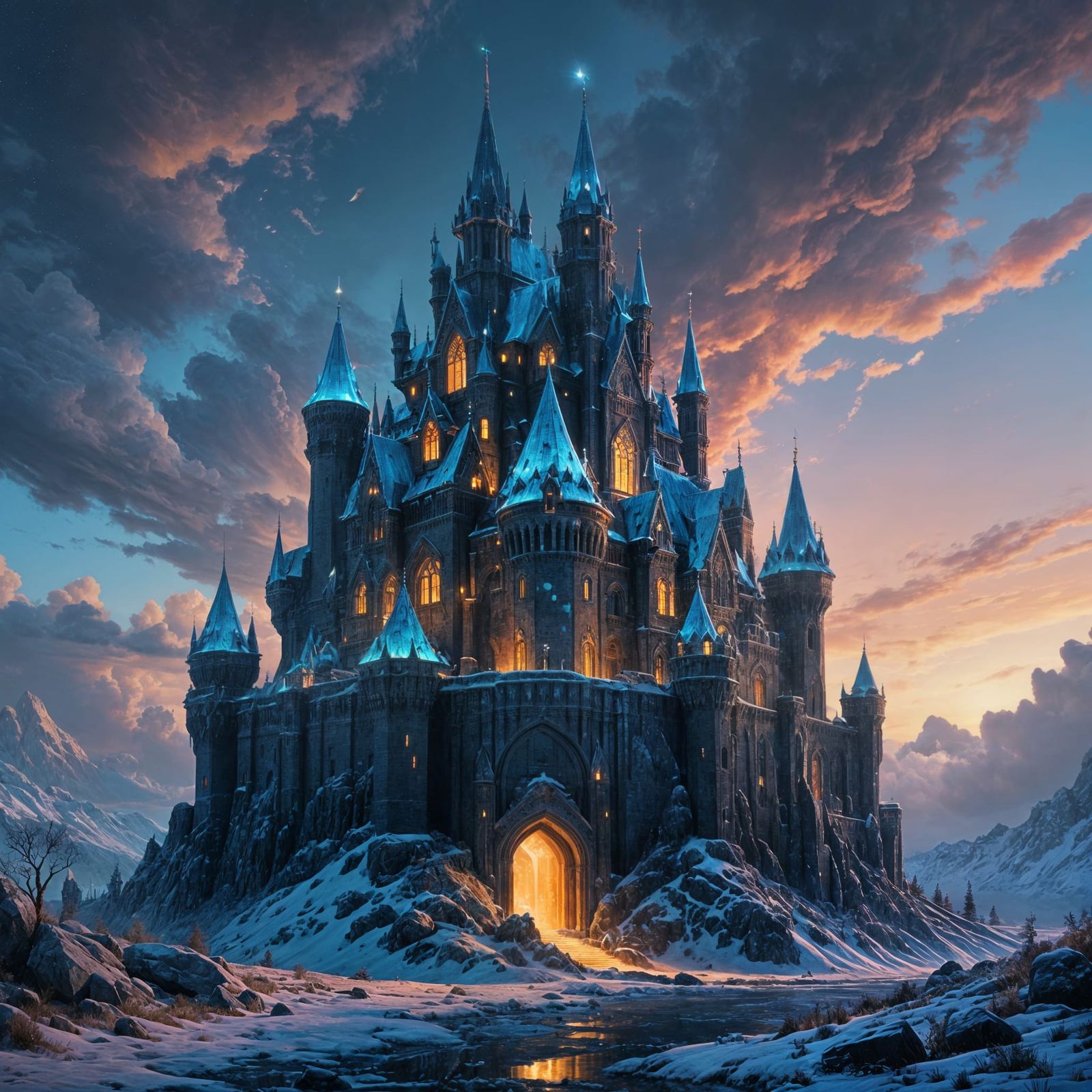 Epic Crystal Castle Digital Oil Painting