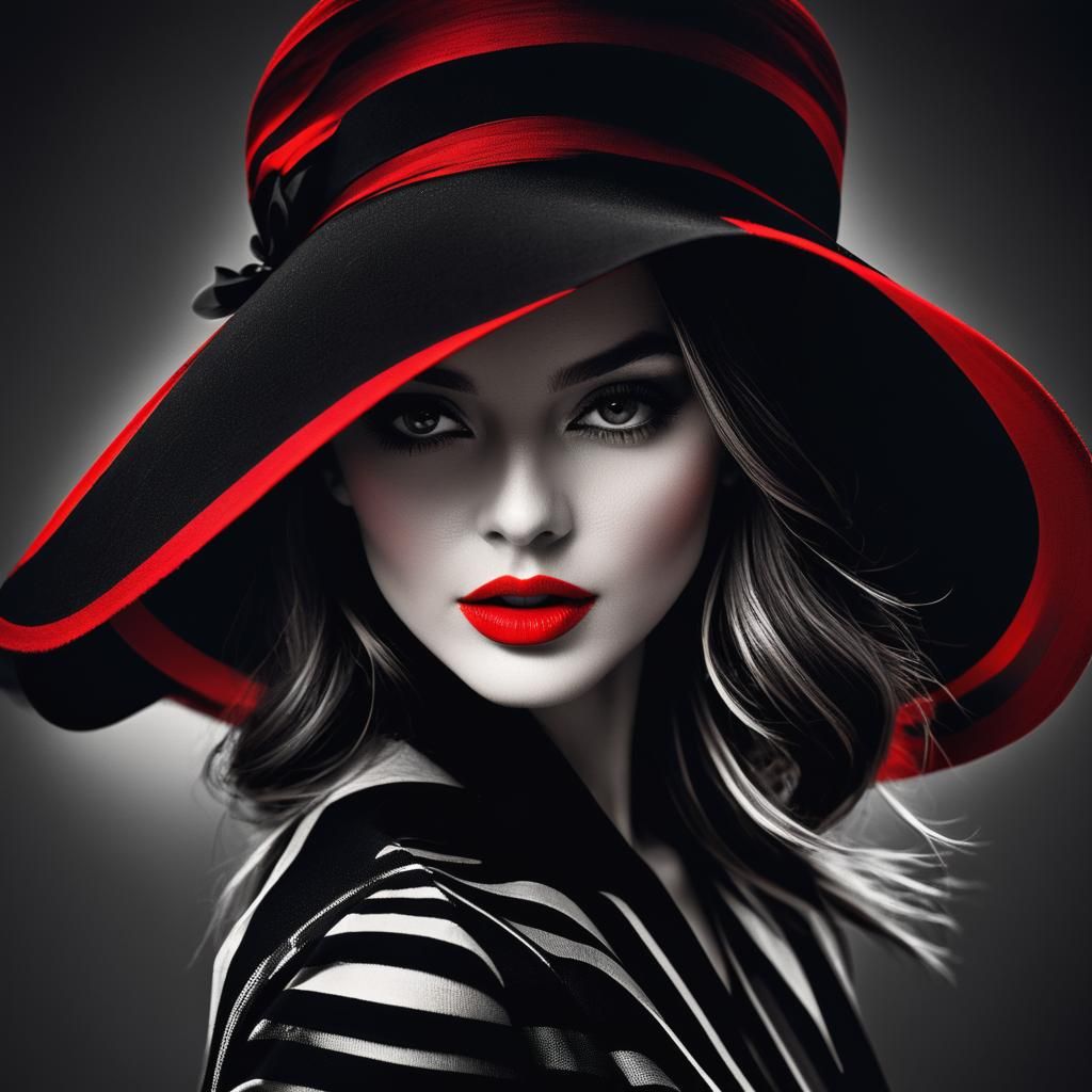 Vogue-Style Greyscale Portrait with Red Color Pop