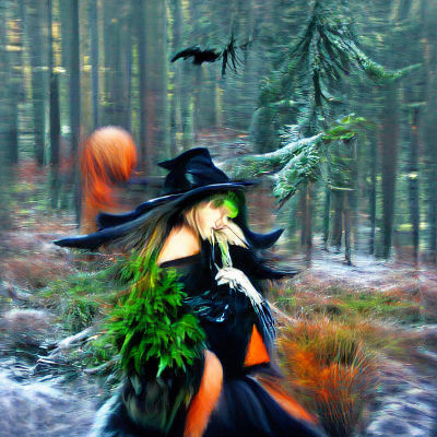 Eerie Witch in Forest Scene for Halloween