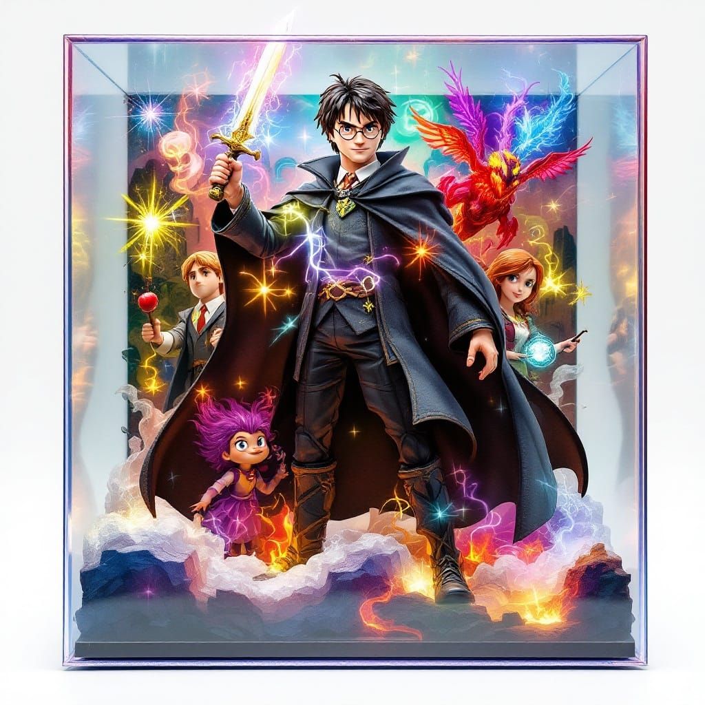 Heroic Hogwarts Scene in Vibrant, Whimsical Style