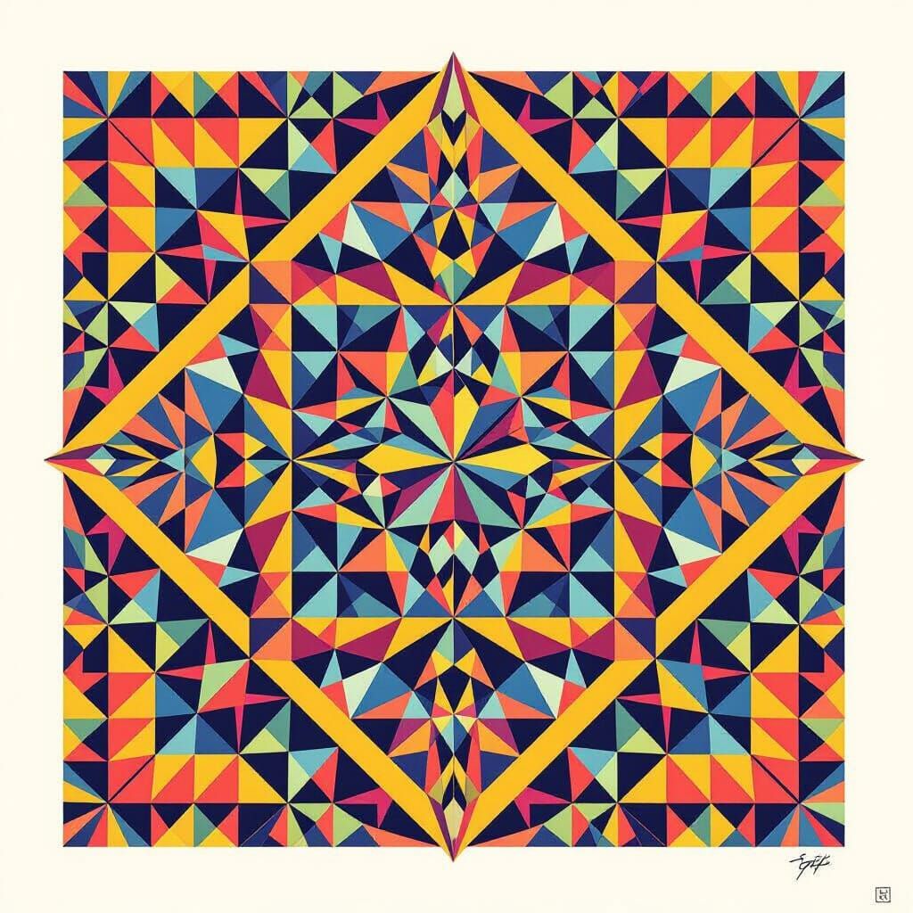 Op Art Triangulus with Vibrant Colors and Patterns