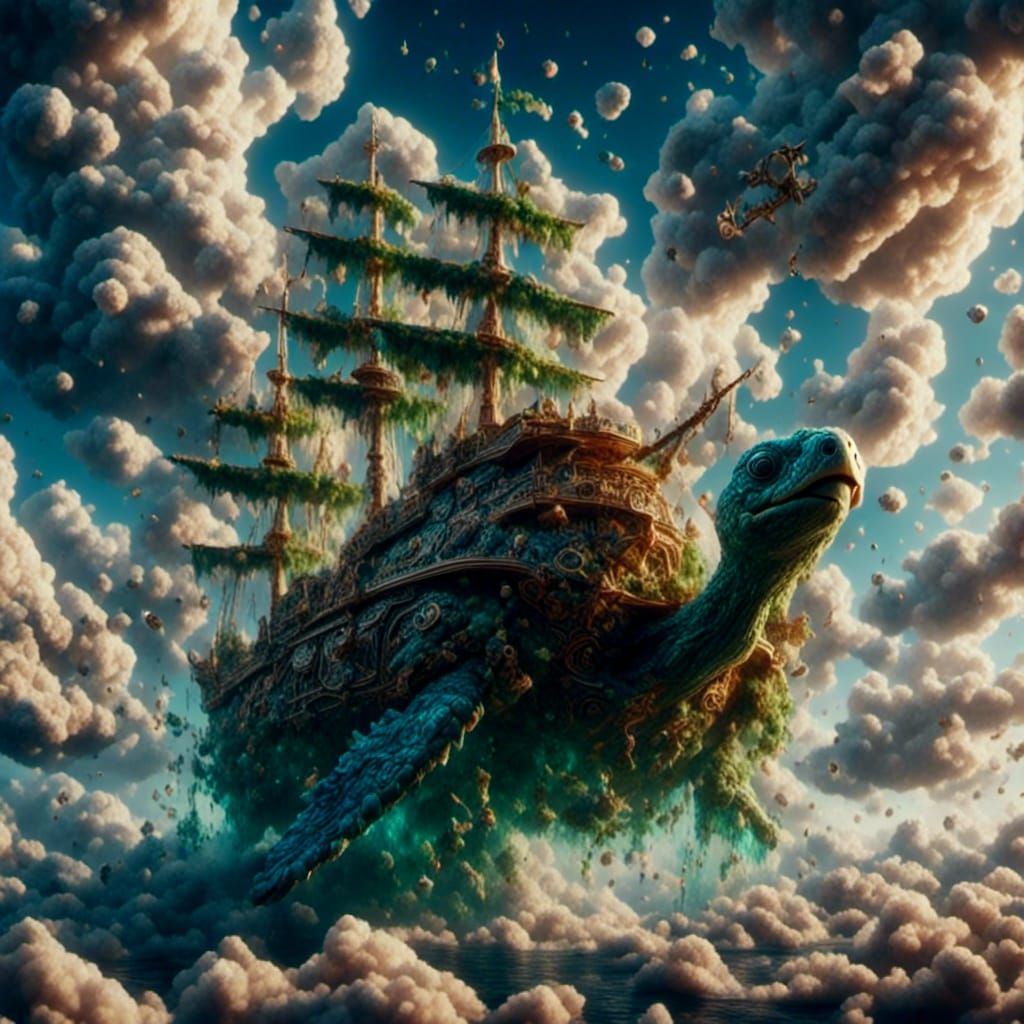 The old Turtle Ship between the clouds