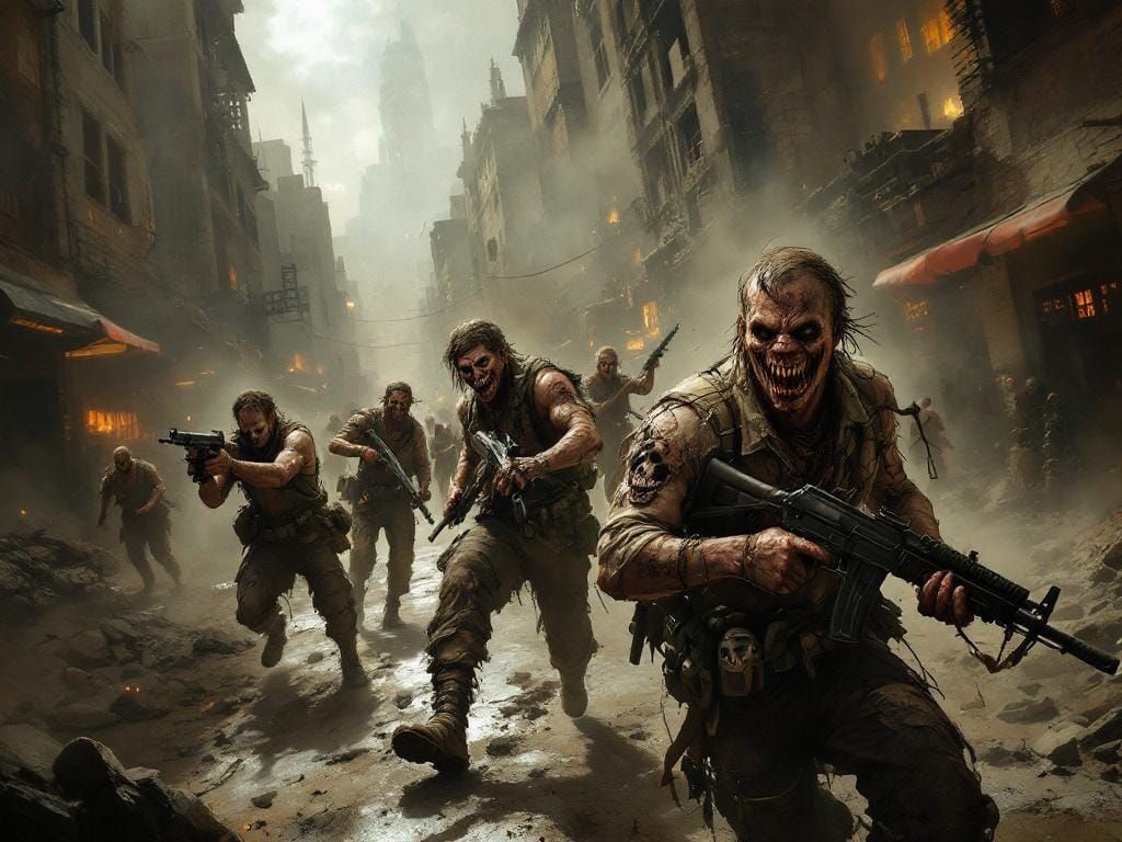 Post-Apocalyptic Raiders in Radioactive Cityscape