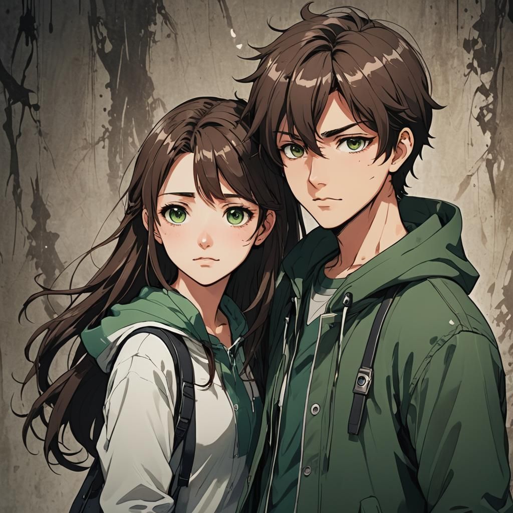 Anime Style Twins with Murky Green Eyes