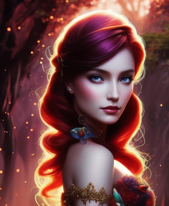 Beautiful redhead in an enchanted forest