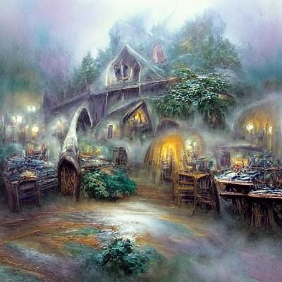 Ethereal Tavern Scene in Misty Lost Woods