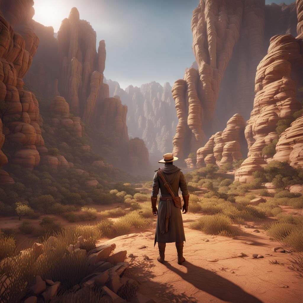 Lonely Man in Savanna Canyon: 3D Game Cinematic