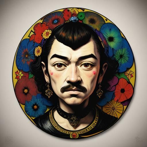 Kaleidoscope Eye: Surreal Woodcut Art with Floral Elements