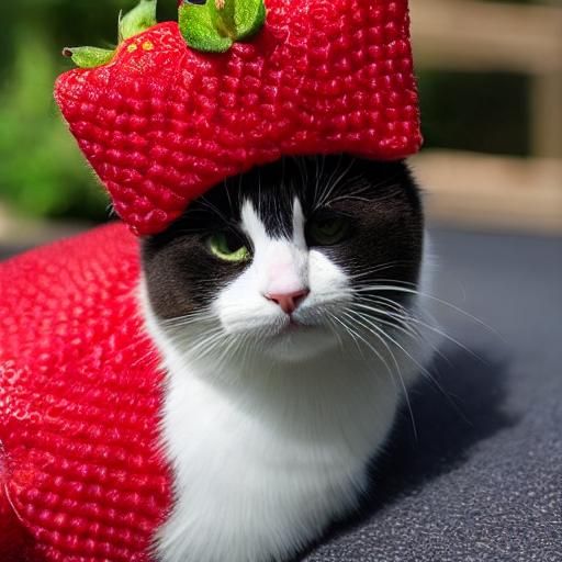Cat in Strawberry Costume - AI Generated Image