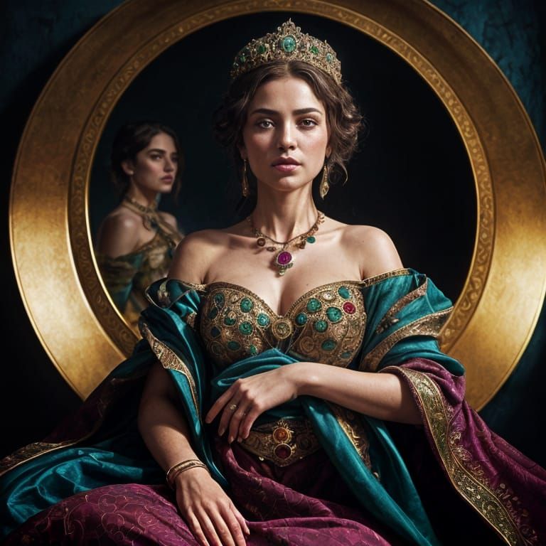 Queen's Radiant Portrait in Triadic Colors