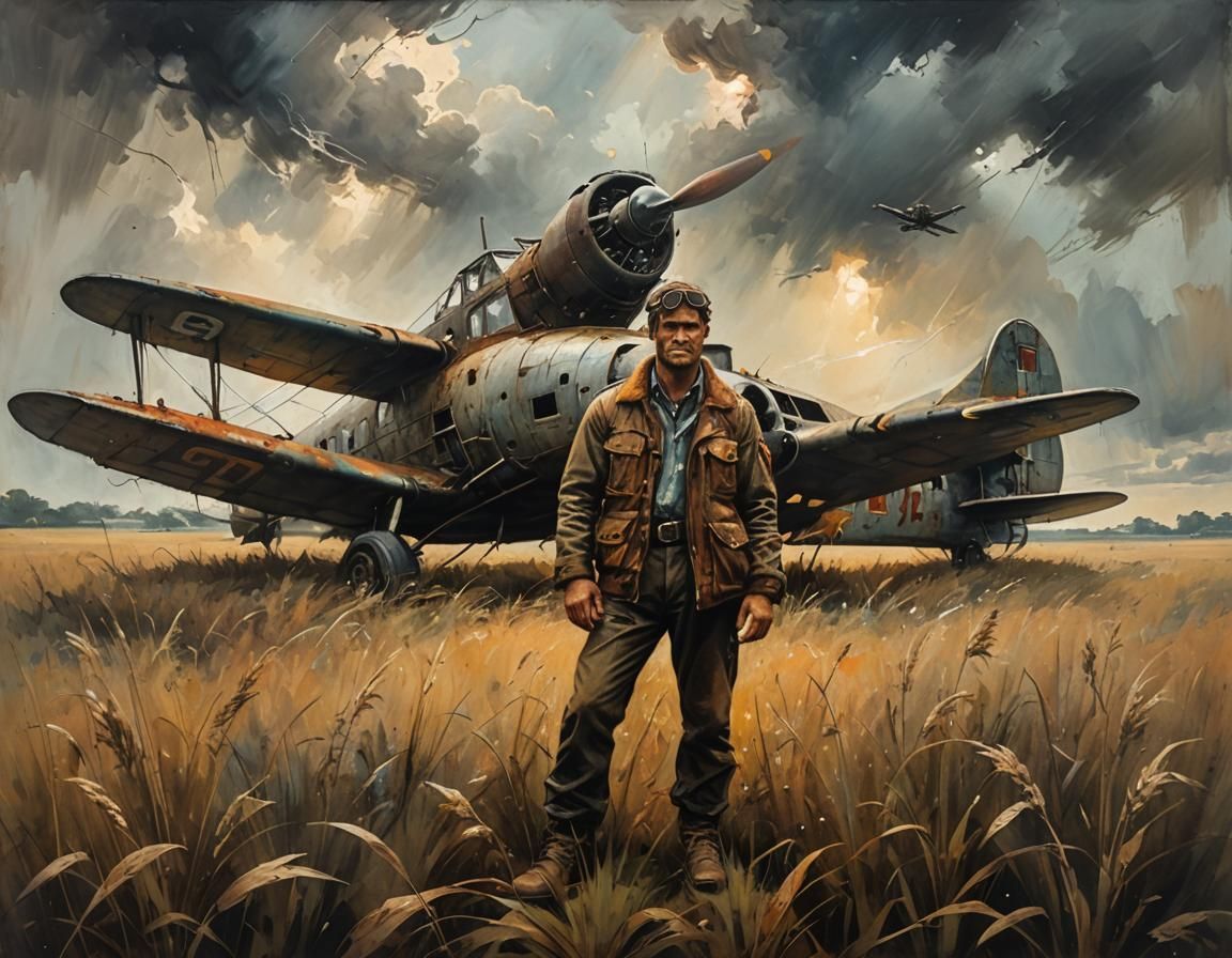 Weathered Aviator in Romantic Realism Oil Painting