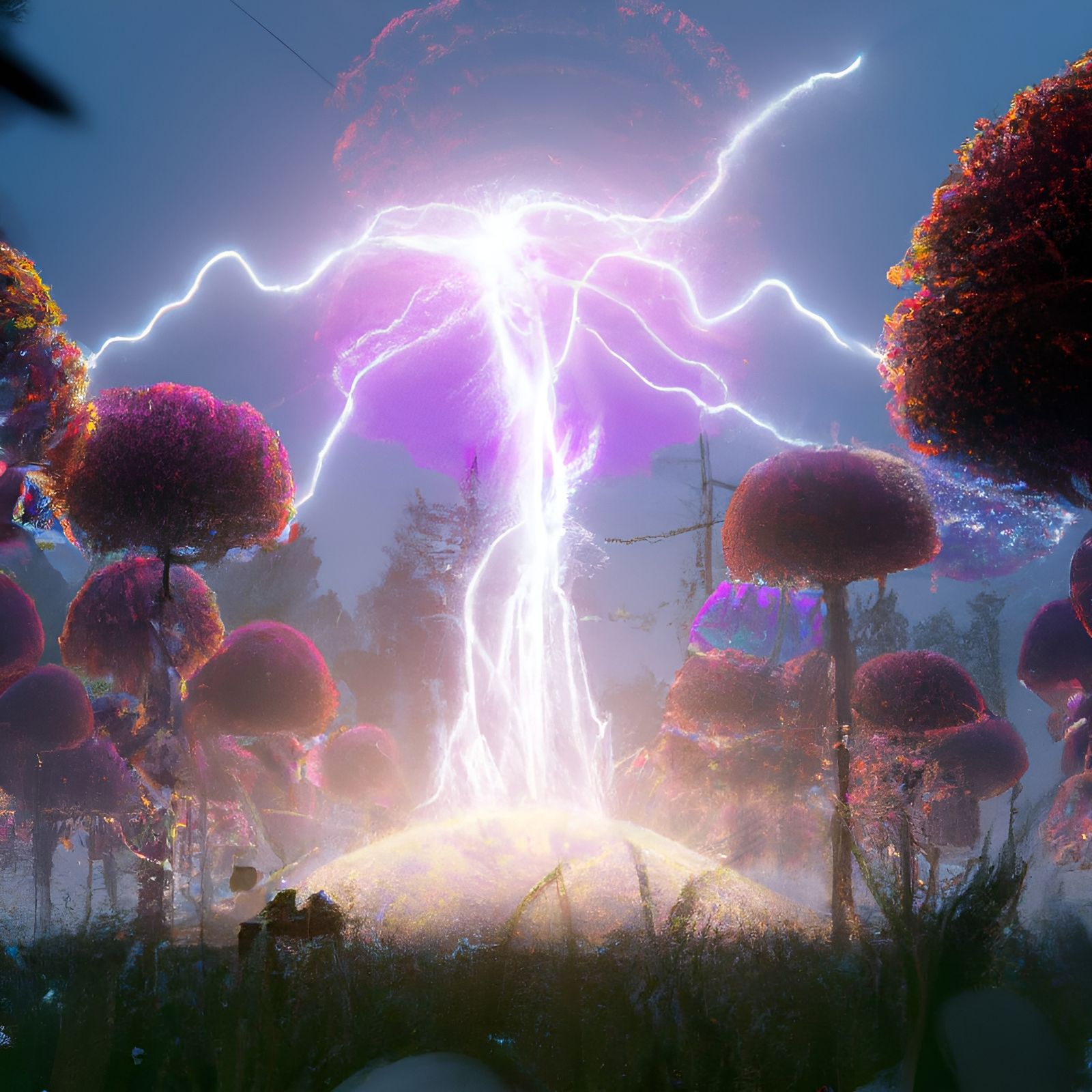 Electric Arcs in Forest: Cosmic Holographic Illustration