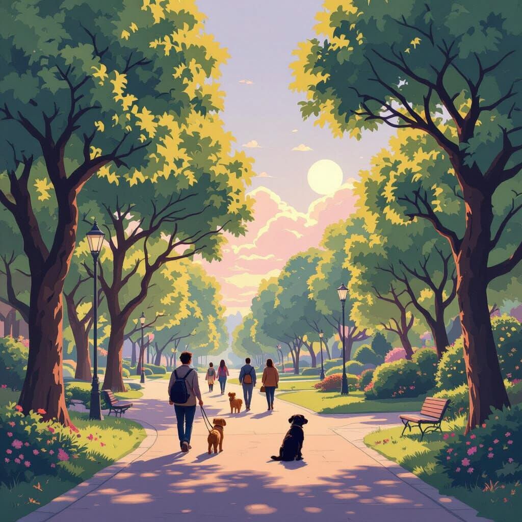 Serene Park Scene in Pastel Colors