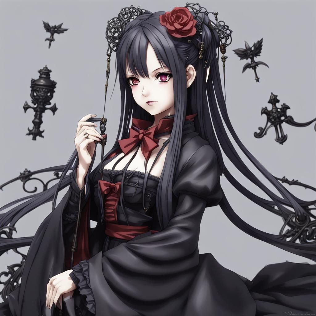 Japanese Gothic Female Figurine in Anime Style