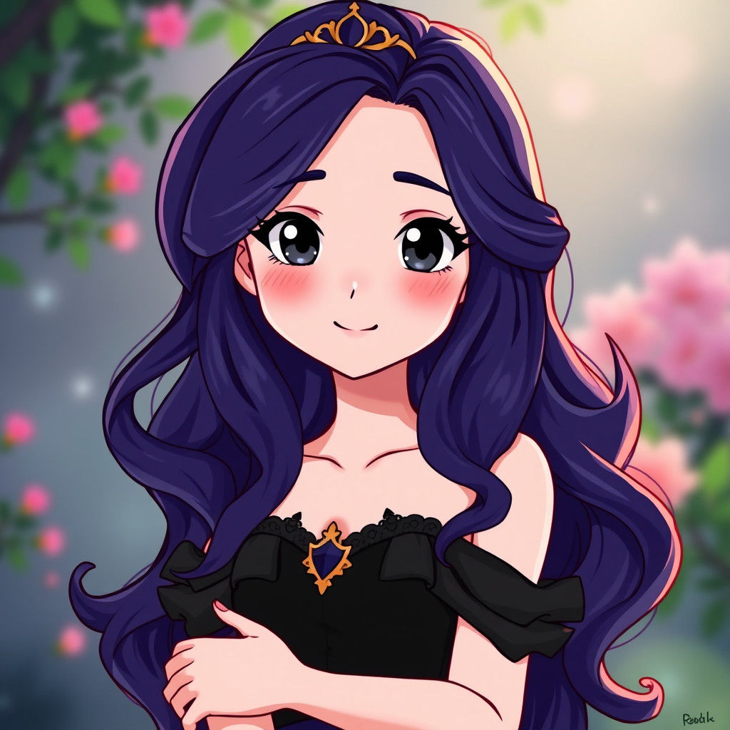 Cute Indigo-Haired Princess in Anime Style