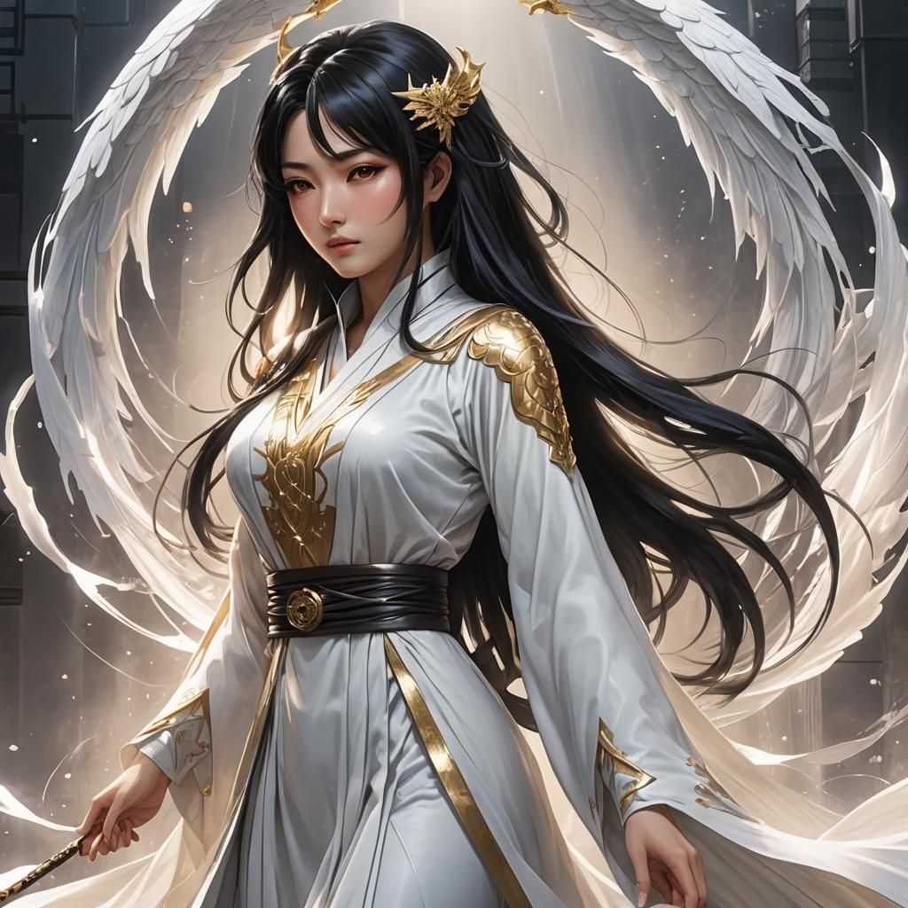Japanese Angel Superheroine in Ethereal Glow