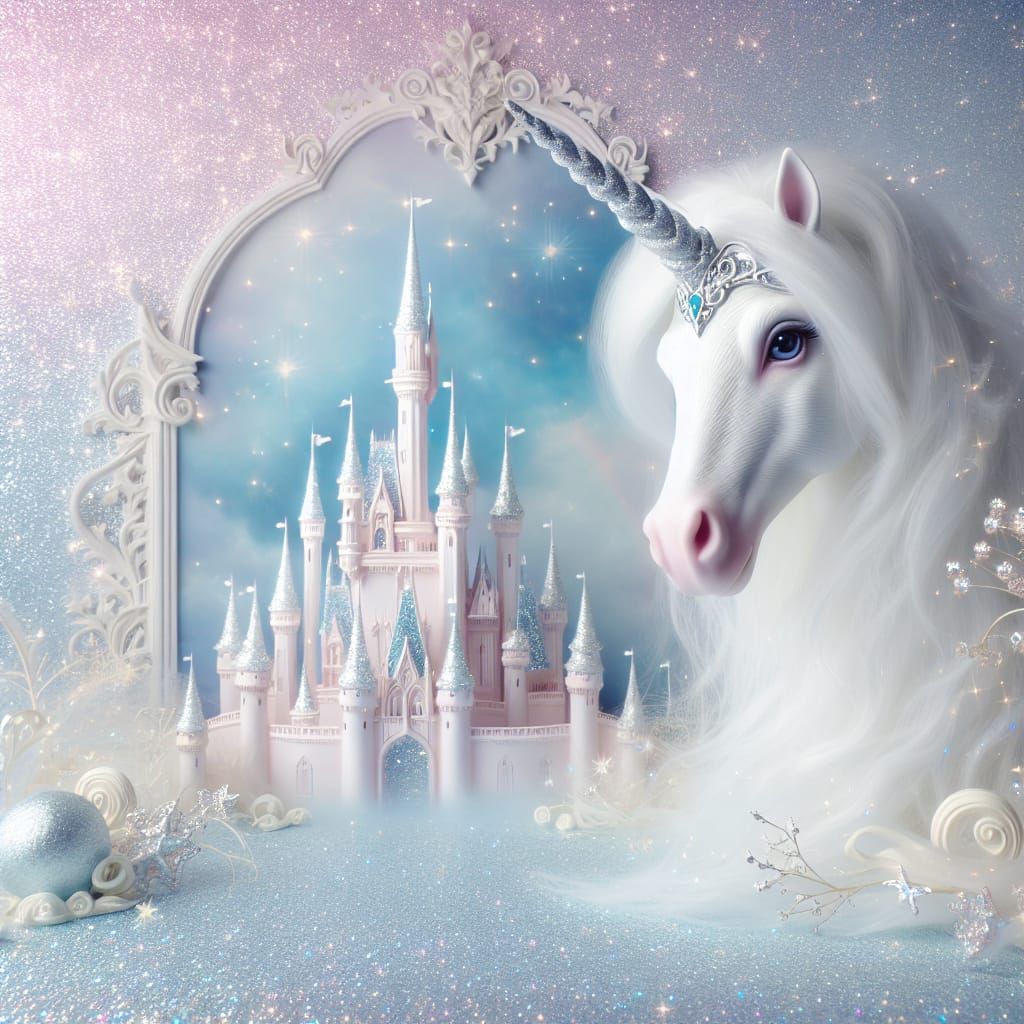 Enchanting Unicorn in a Glittering Fairy Tale Landscape