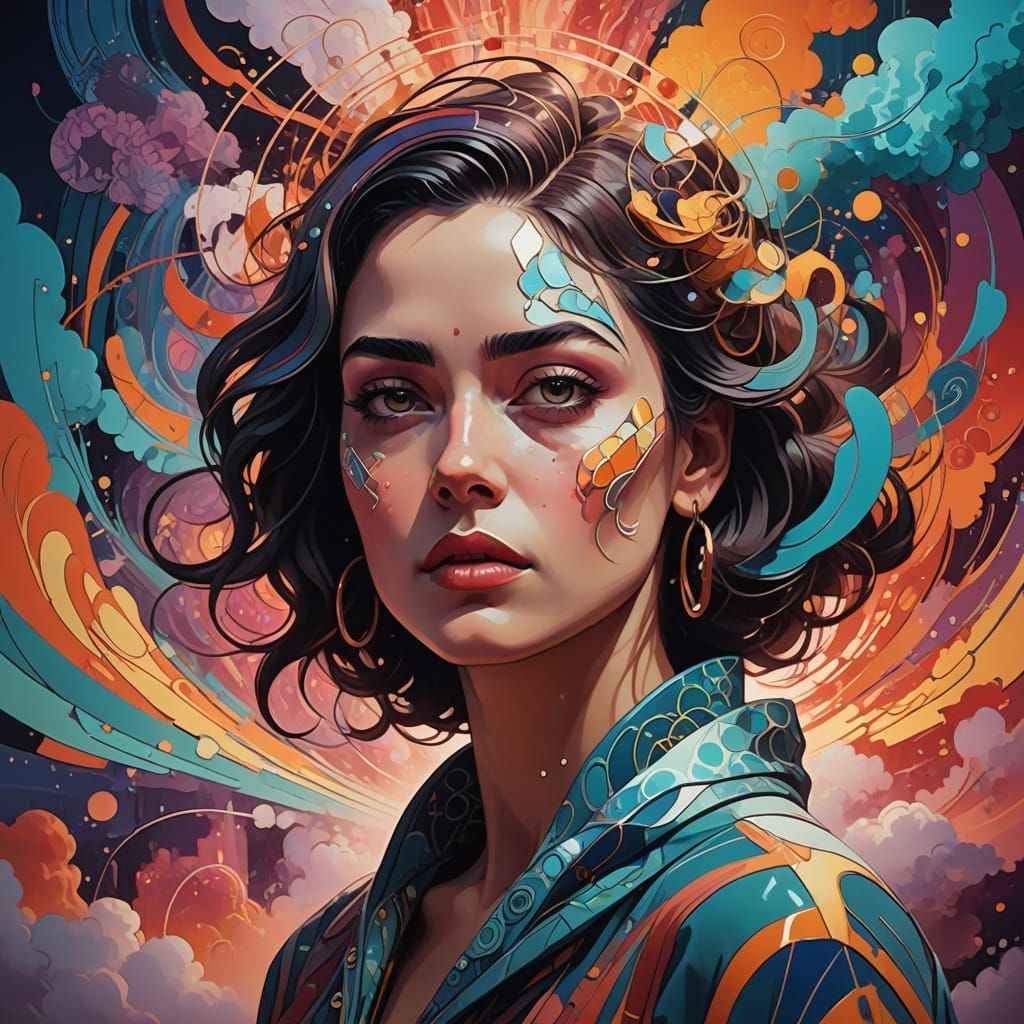 Surrealist Dreamscape with Iridescent Mist and Abstract Expr...