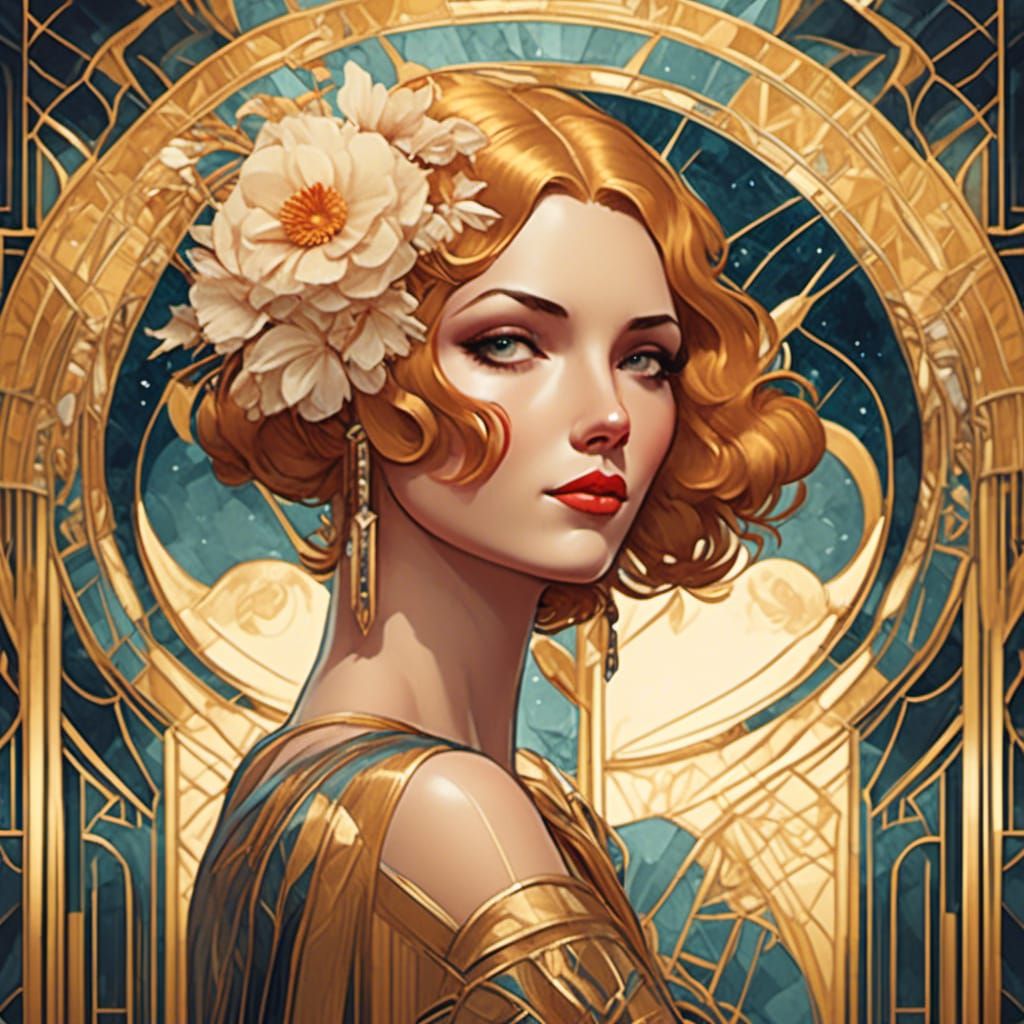 Art Deco Woman Portrait with Geometric Ornaments