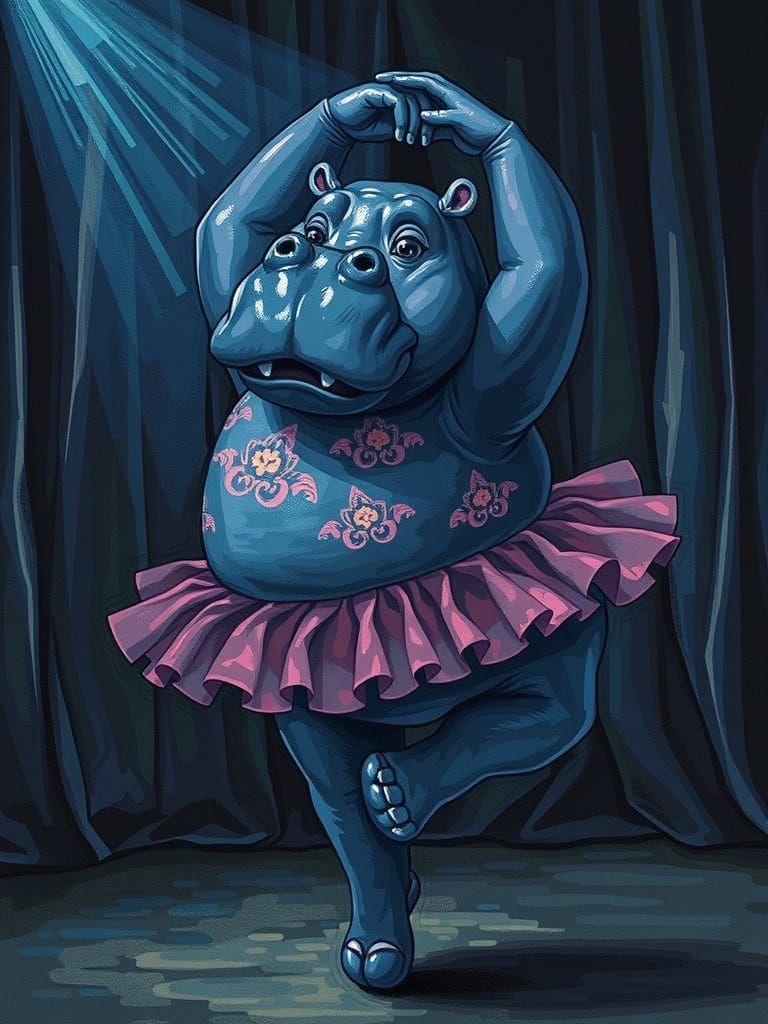 Blue Hippo Pirouette in Pop Art Style