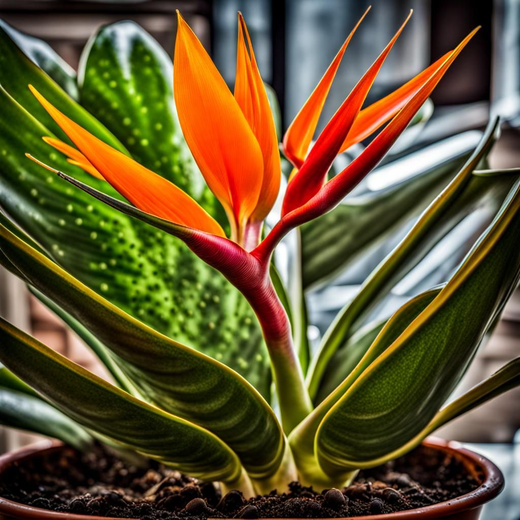 Hybrid Houseplant in Flowerpot: Hyperrealistic Close-Up