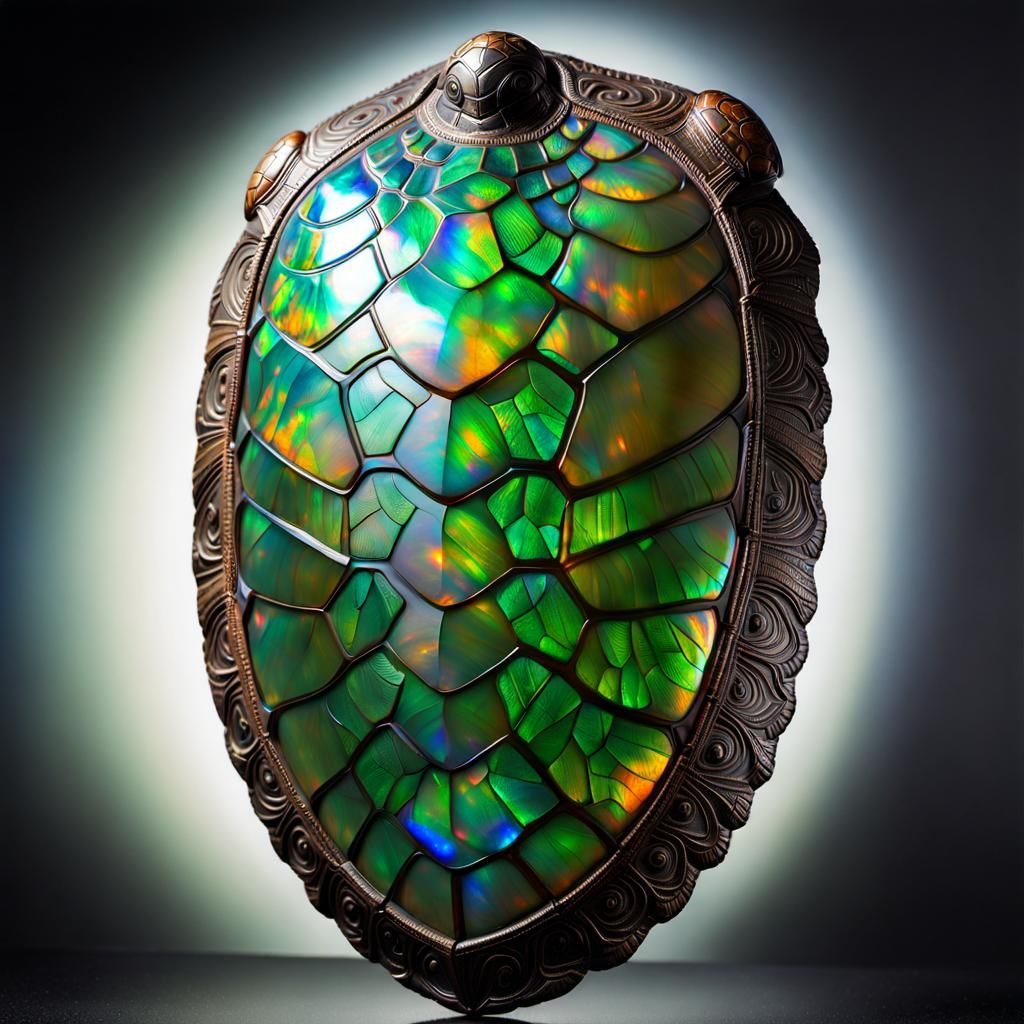 Opal Turtle Shell Shield: Museum-Quality Carving
