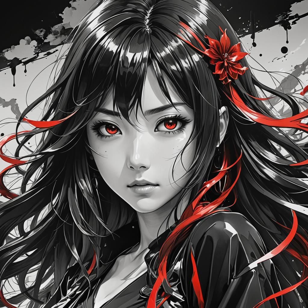 Dramatic Manga Portrait of Japanese Woman in Anime Style