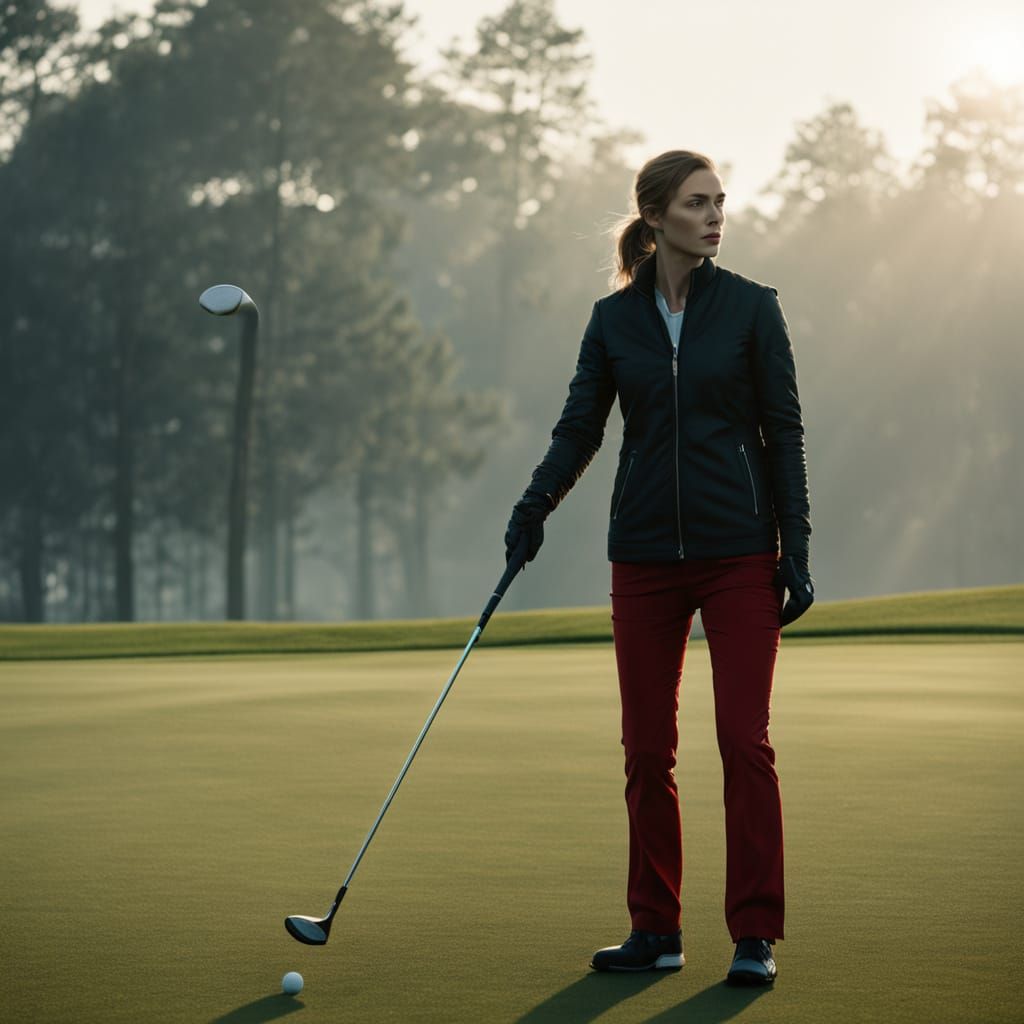 Ethereal Dawn Golf Moment in Cinematic Film Style