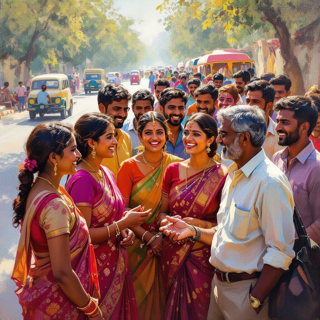 Vibrant Indian Street Scene with Lively Conversations