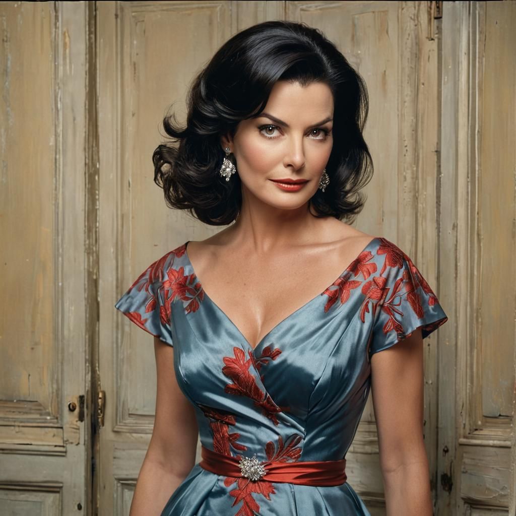 Elegant Woman in Red Gown, Film Noir Style