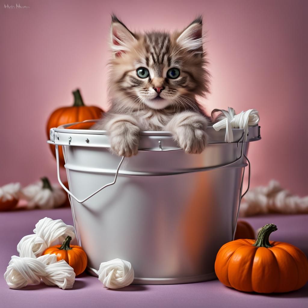 Halloween Kitten Portrait in Whimsical Setting
