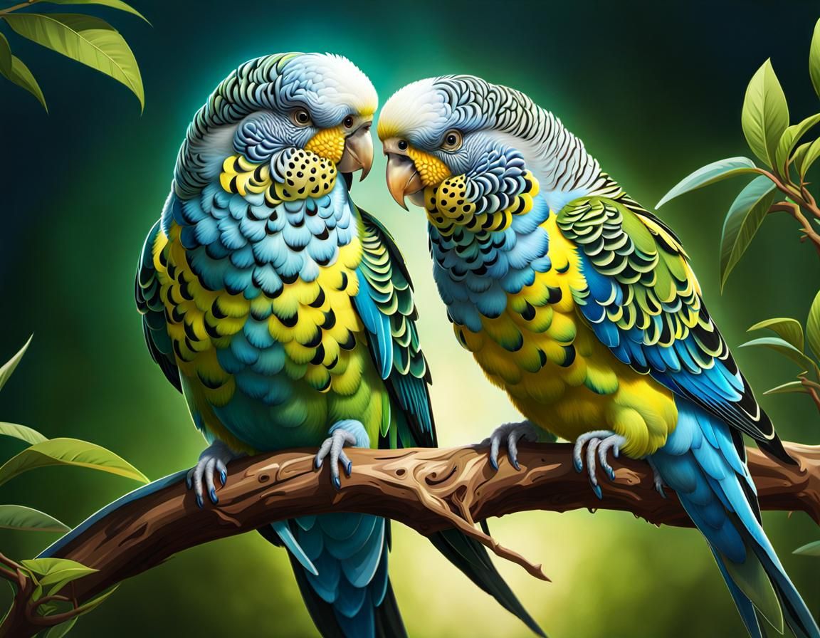 A mating pair of beautiful budgies