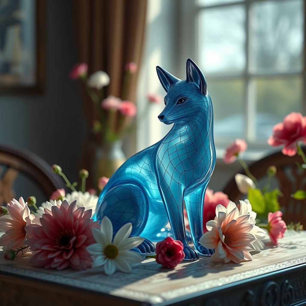 Blue Glass Fox Sculpture Still Life