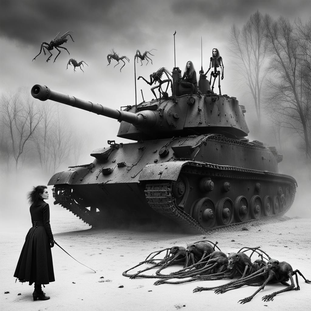 Gothic Fashion Model in Fog: Black and White Horror