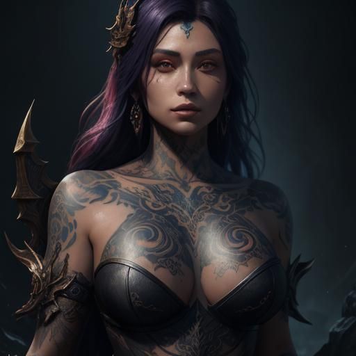 Intricate Tattoo Art on Woman's Chest